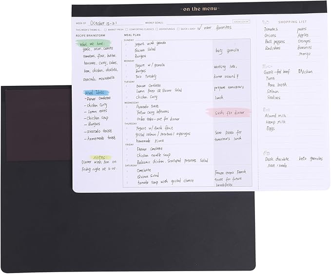 Weekly Meal Planner with Recipes and Grocery List Magnetic Notepad For Fridge - 8.5x11'' Menu Planning Pad With 54 Sheets Tear Off Shopping List For Family Dinner Menu and Meal Prep Planning