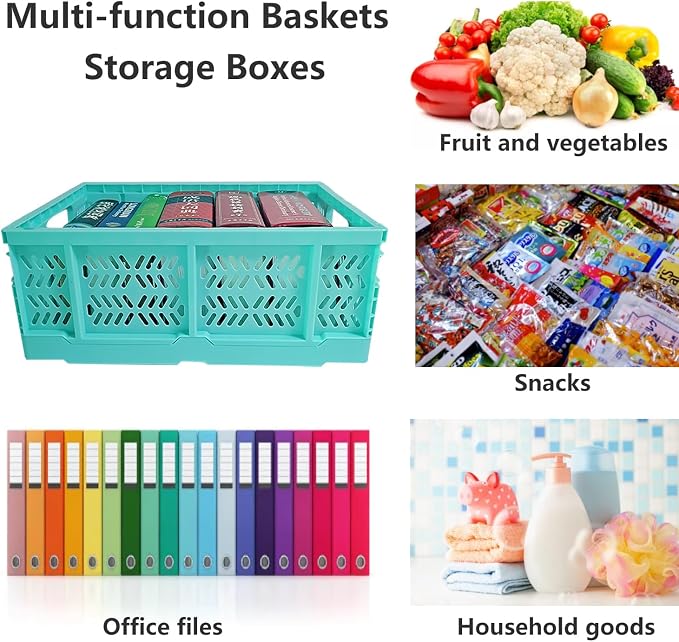 20L Folding Crate, 4Pack Plastic Storage Baskets Organizer for Home and Office,Collapsible Storage Crates for Home Office and Outdoor Organizer. (Mix Colors)