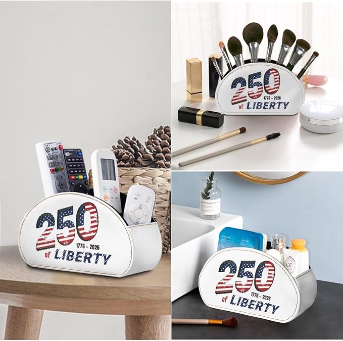 US 250th Anniversary Print TV Remote Holder with 5 Compartments, Office Desk Organizers Vanity Organizers/Nightstand Accessory,Storage for Jewelry/Cosmetic Brushs/Pens