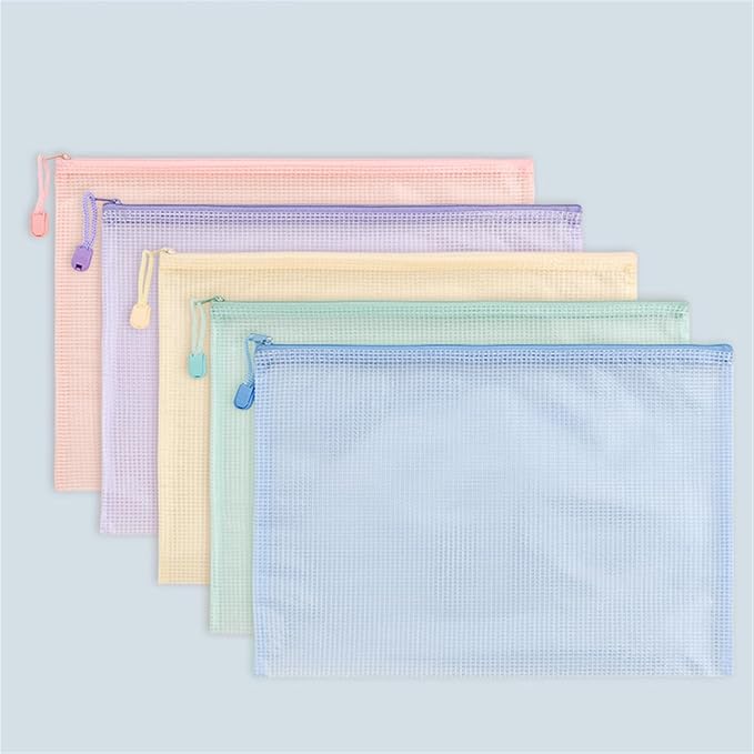 Lifup 10 Pack Mesh Zipper Pouch Bags, A6 Waterproof Zipper Bags for Organizing Storage File Folders for Teacher School Classroom Office Supplies 5 Colors Multicolored