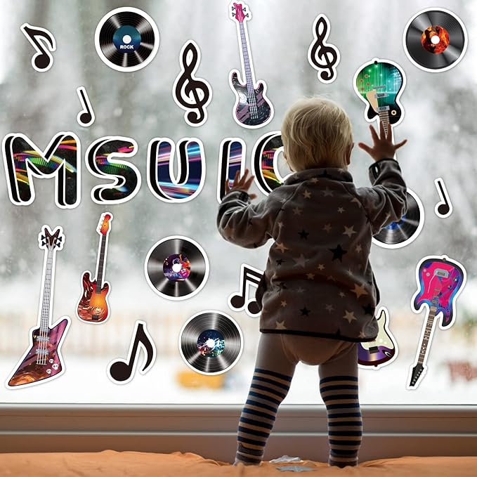 Music Themed Bulletin Board Set Musical Notes Classroom Decoration Music Notes Paper Cutouts Guitar Silhouettes Record Party Supplies for Kids Students Classroom Decor