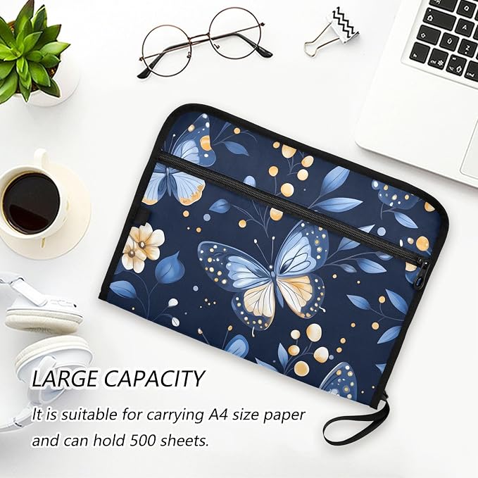 Expanding File Folder Butterfly Butterflies Blue Accordion File Organizer 13 Pockets Document Organizer with Zipper Labels A4 Letter Office Storage