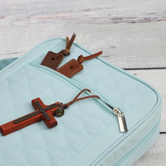 FINDCOZY Bible Cover for Women, Durable Carrying Book Case Church Bag for Biblical Accessories with Handle and Zippered Pocket, for Scriptures, Taslan Blue