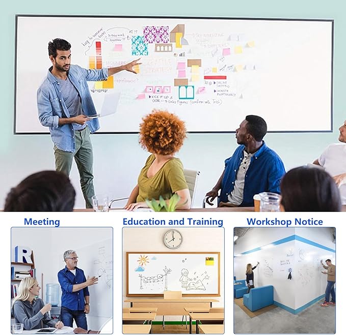Self-Adhesive Dry Erase Whiteboard Sticker, 94.48" x 47.24" Magnetic Receptive White Board Wall Film, No Ghosting, Easy Write & Clean | Peel & Stick for Office, Home & Classroom,Incl. Accessories