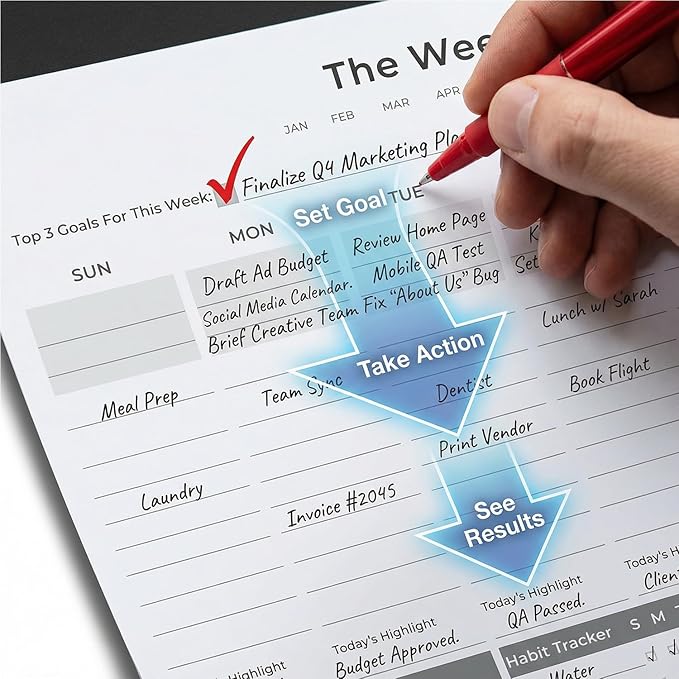 Undated Weekly Planner Pad (8.5"x11") - The "Rule of 3" System for ADHD Focus & Deep Work. Desktop Productivity Organizer with Habit Tracker & Weekly Review. 52 Tear-Off Sheets for a Full Year