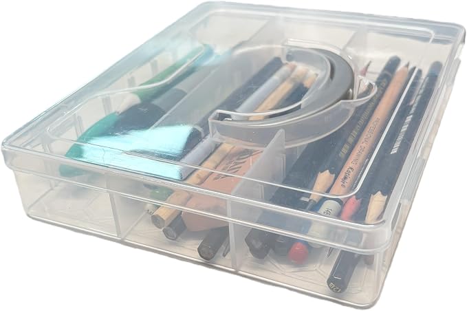 4-Pack PP Plastic Pencil Boxes with Handles, For storage of office supplies, art pencils, stationery, and small parts.