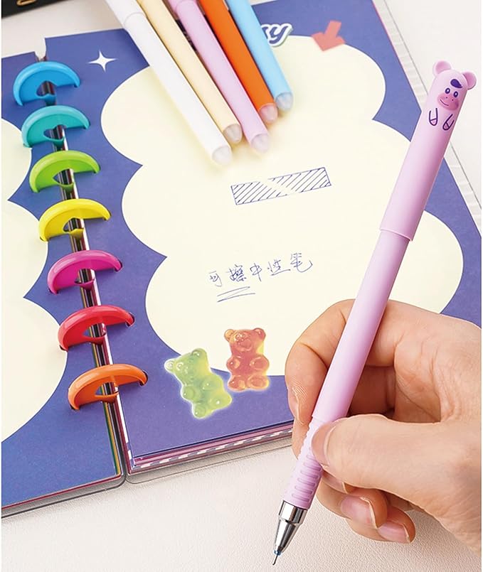 MOZXIRZ 4 Pcs Cute Erasable Pens Cartoon Animal Gel Pen 0.5mm Black Ink Smooth Writing Pen Kawaii Bear Panda Erasable Pens for Women Girls Boys Office Supplies School Supplies (Cute Animal-Black Ink)