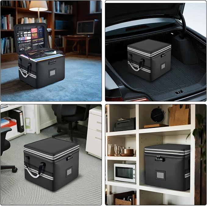 5200°F Upgraded Fireproof Document Box & Fireproof Expanding File Folder, 2 Layer File Cabinet Organizer with Lock,Collapsible Water Resistant Storage for Hanging Letter/Legal Folder Home Office-60L