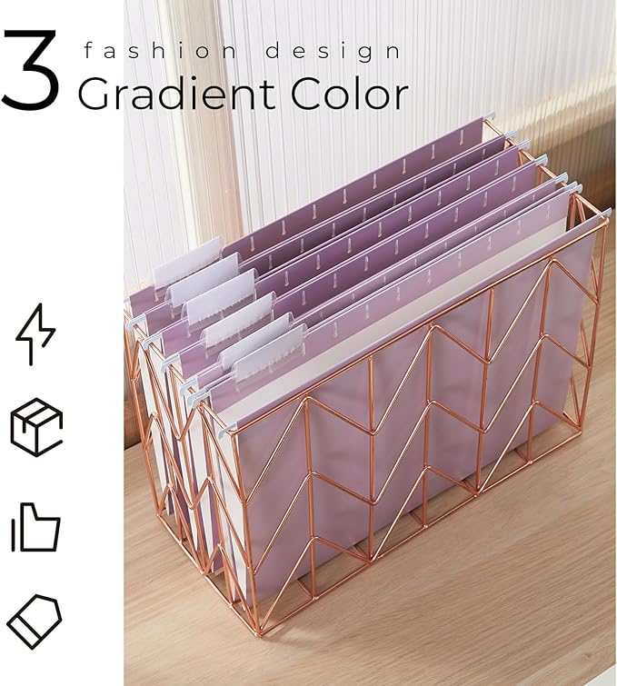 Y YOMA 36 Pack Gradient Hanging File Folders Letter Size Decorative Hanging Folder Pretty File Folder Organizer for Filing Cabinet Office Home with 1/5-Cut Adjustable Tabs, Dusty Violet