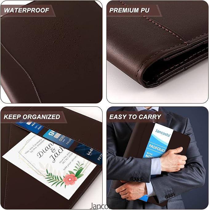 1 Pack Business Padfolio Portfolio Binder, Faux Leather Folio Folder, Resume Legal Document Organizer with Letter Size Writing Notepads (New Brown 1 Pack)