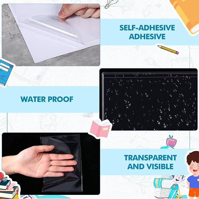 Outus 30 Pcs Self Adhesive Shop Ticket Holders Clear Plastic Sleeves Adhesive Pockets Work Order Job Ticket Holders for Back to School Student Label Home Office Posting Signs (6 x 4 Inch)