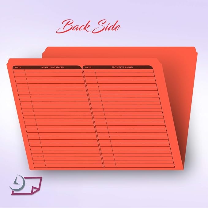 NextDayLabels - Real Estate Listing Folder - Right Panel List, Pre-Printed on Durable Card Stock with Closing Checklist and Color-Coded Dots for Organizing (Orange, Letter Size | Pack of 25)
