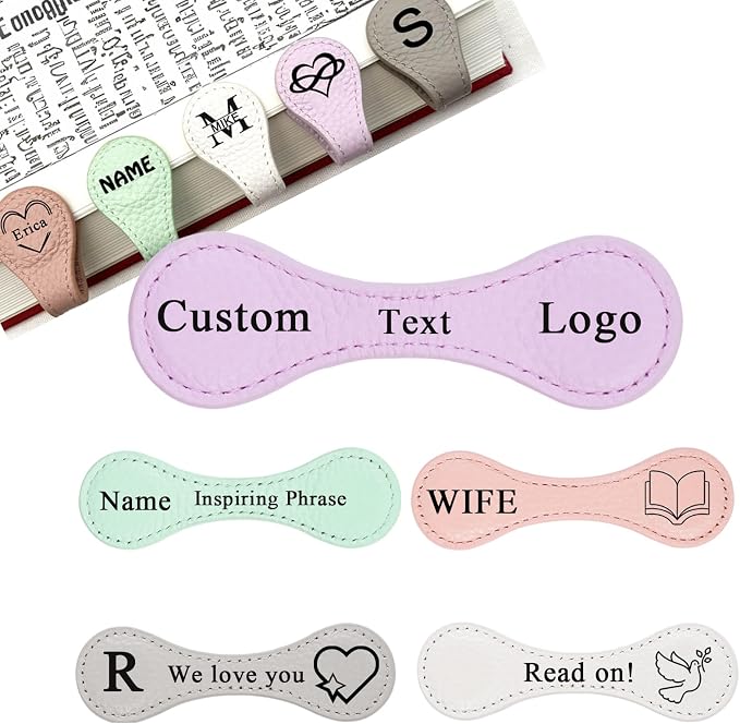 Personalized Leather Magnetic Bookmarks Vintage Custom Engraved Motivational Text Book Marker Clip Gift for Book Lover Readers Women Kids (Colorful Leather Magnetic Bookmark)