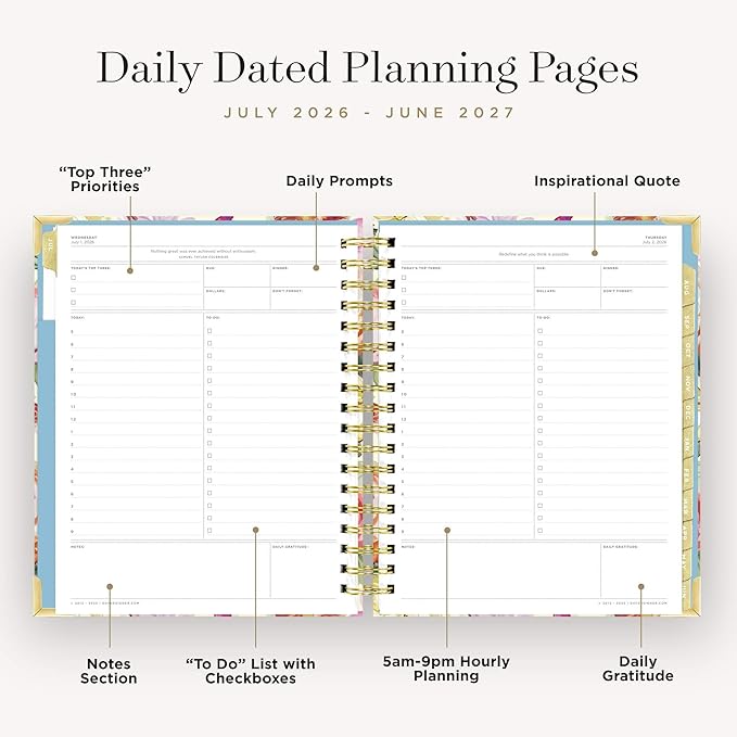 Day Designer 2026-2027 Daily Academic Year Planner Calendar, July 2026 - June 2027, 7.4" x 9.5", Glossy Laminated Cover, Wirebound, Laminated Tabs, Storage Pocket, Includes Stickers & Snap-In Ruler, Oh So Lovely