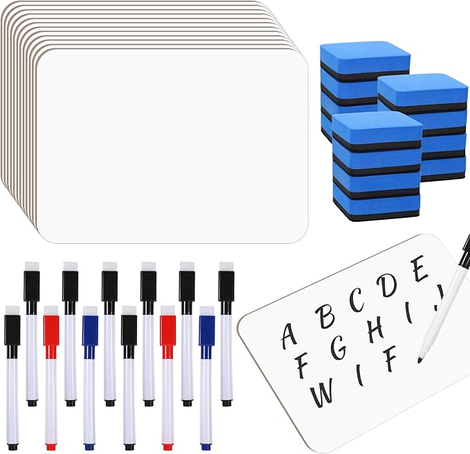 12 Sets Small Dry Erase Board Small Whiteboard 5" x7'' Mini Double Sided Dry Erase Lap White Boards with Markers Erasers Perfect Supplies for Teachers Lapboards