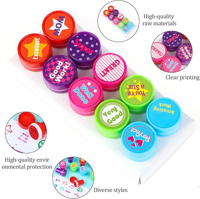 20 PCS Teacher Stamps for Classroom Self-Inking Teacher Reward Stamps Motivational Encouraging Stamp Colorful Stamp for Teachers Homeschool Class Prizes, 10 Motivational Designs