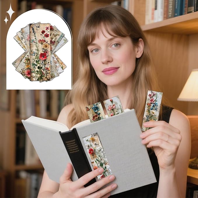 Vintage Floral Bookmarks Gifts - 120 Pcs Retro Flower Bookmark Paper Double-Sided Reading Page Markers Clips Book Mark for Women Men Office Home Book Lovers Bookworm Party Supplies