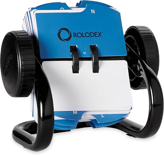 Rolodex MINI Rotary Card File, 1-3/4" x 3-1/4" Card Size, 250 Small Cards, Black - Compact Size, Perfect for Writing Names and Numbers