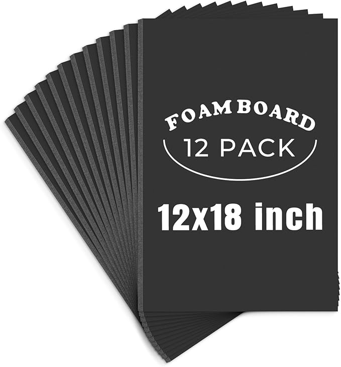 AUEAR, 12 Pack 12x18 Black Foam Boards 1/8" Thickness Foam Core Boards for Presentation Board for School Crafts Office Art Projects Display, Mounting, Print