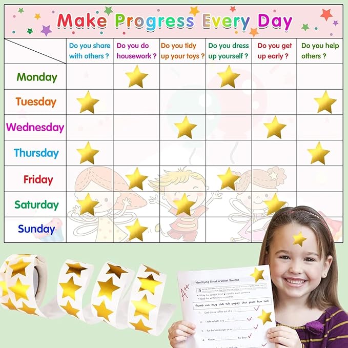 SANNIX Gold Star Stickers,1000Pcs Gold Star Stickers for Kids Reward Self Adhesive Metallic Foil Labels 1 Inch Stars Sticker for DIY Crafts Classroom Teachers Supplies