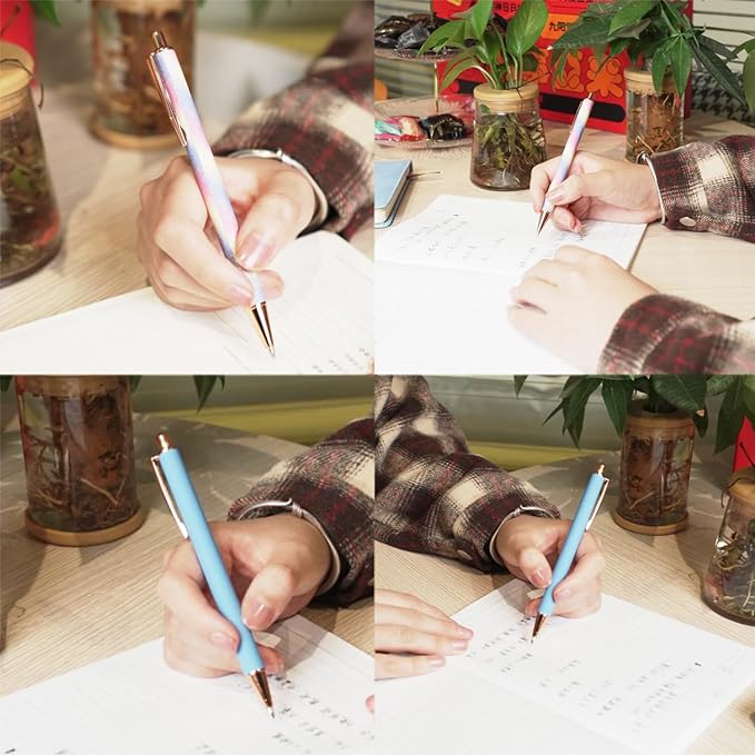 YOUMI 7/8 Pcs Retractable Ballpoint Pen，Pretty Bling Metal Writing Pens，Black Ink Medium Point 1.0 mm Gift Pens, Cute Journaling Pens Office Supplies for Women & Men (set 1)