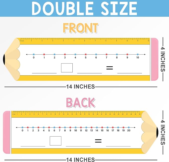 26 Pack Pencil Shape Number Line Dry Erase Boards 14"x4" Math Manipulatives for Kindergarten, Students, Classroom Must Haves