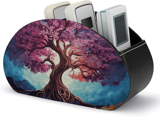 Color Tree Remote Control Holder TV Remote Caddy with 5 Compartments PU Leather Storage Box Stylish Desk Organizer for TV/DVD/Accessories Desk Office Supplies Home