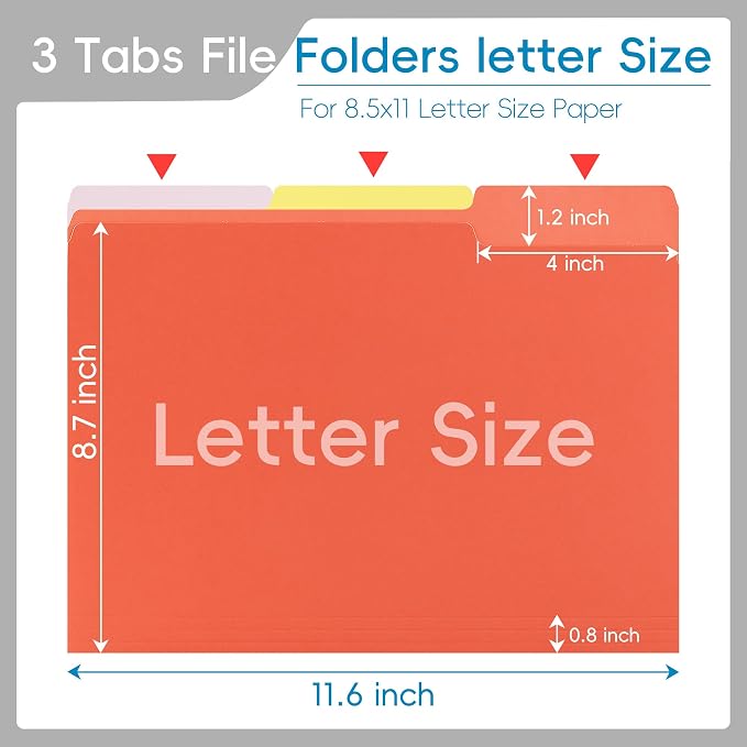 100 Packs Colored File Folders,1/3 Cut Tabs File Folder,Bright Orange File Folders,Manila File Folders,Two-Tone File Folder for Office School Business