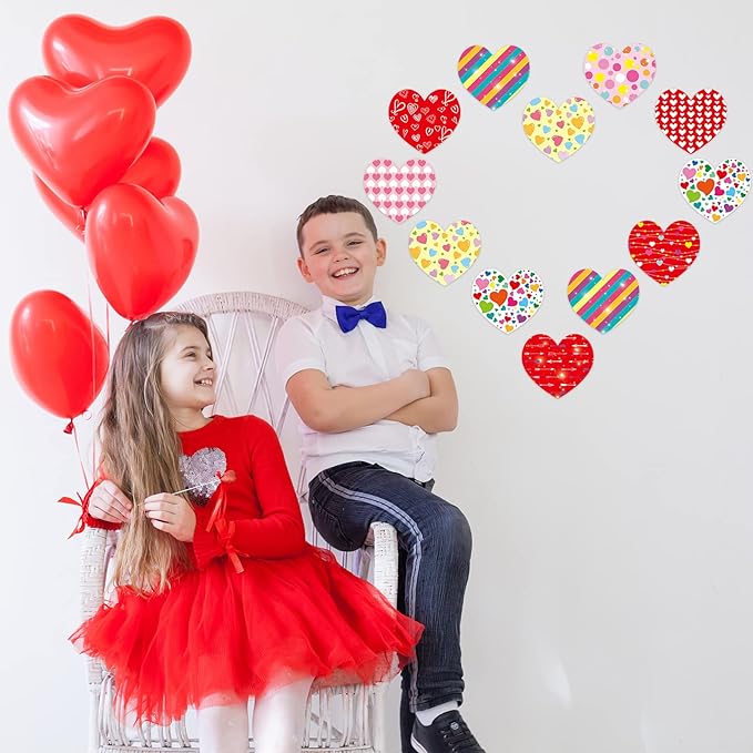 Fancy Land Heart Cutouts Colorful Valentine's Day Cutouts for School Bulletin Board Classroom Decoration 45Pcs
