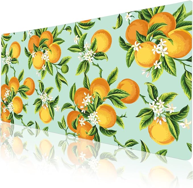 Colorful Star Large Mouse Pad, Watercolor Orange Desk Mat Office Supplies, Waterproof Faux Leather Big Gaming Mousepad, Fruits Flowers Desk Pad Home Office Décor Accessories 31.5" x 15.7"