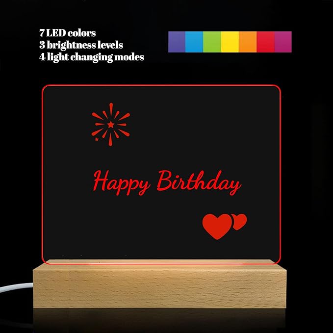 7 Color Rectangle Display Pedestal with Acrylic, 9.4" x 6.7" Led Note Board Best Gift for Mother'sDay/Father'sday/Birthday/Wedding/Anniversary