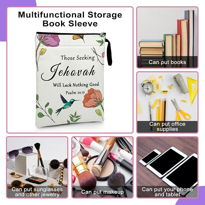 Jehovah Gifts Book Sleeve Book Covers for Paperbacks Jehovah Witness Baptism Gifts Bible Gifts for Women Christian Book Protector Pouch Bookish Gifts for Book Lovers Birthday Christmas Gifts
