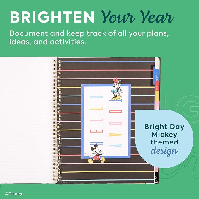 Organized by Happy Planner Disney Dated 12-Month Planner, Jul. 2026–Jun. 2027, Big Size, Dashboard Layout, Twin-Loop Binding, 3 Extra Months, 1 Sticker Sheet, 8.5" x 11", Bright Day Mickey