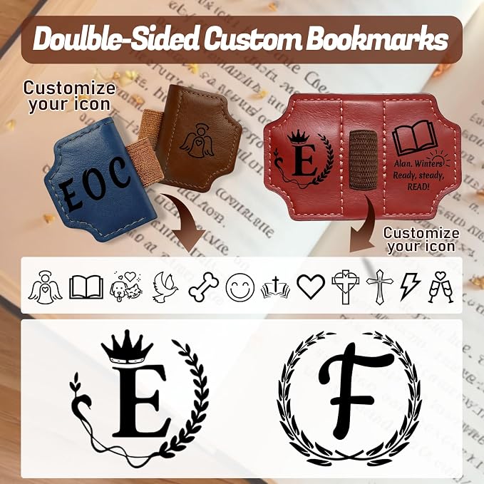 Custom Bygone Mark Bookmark with Pen Holder, Personalized Magnetic Leather Pen Holder Bookmark, 26 Letters Name Initial Logo, Personalized Magnetic Bookmarks Gifts for Women Book Lovers Reading