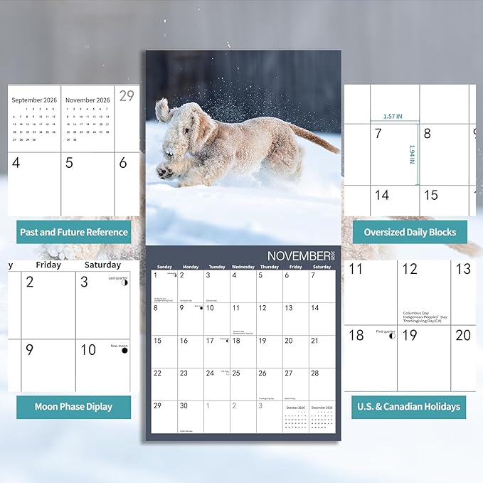 2026 Wall Calendar, Bedlington Terrier Wall Calendar, 12" x 24" Open,Family Planner Calendar, Home & Office Organizer,Hangable, for Dogs Lover
