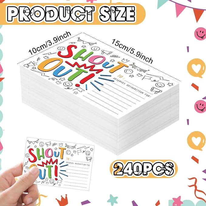 240Pcs Doodle Shout Out Cards for Employees Office Staff Teachers Students Coworkers Positive Appreciation and Recognition Reward Cards Encouragement Card for School or Work Bulletin Boards 6x4 in