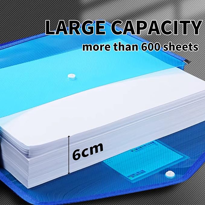 YoeeJob Plastic File Folders Legal Size 2 Pcs, Expandable Document Folder with Snap Button Closure, A4 Expanding File Wallet Envelopes Pouch with Label Pocket, Blue