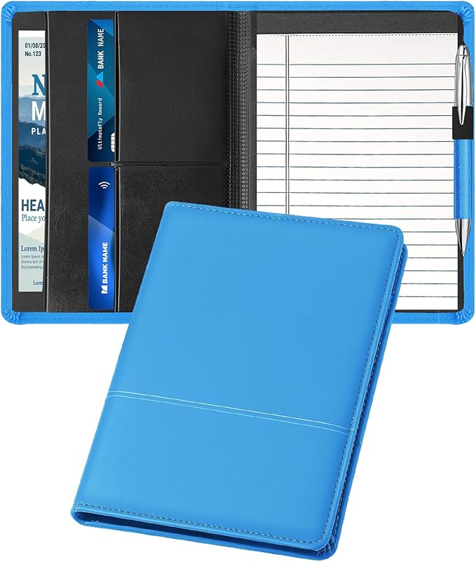 Padfolio/Portfolio Binder, Mini Padfolio Portfolio Binder 5 x 8 Legal Writing Pad, A5 Document Organizer Folder for Men Women,Blue
