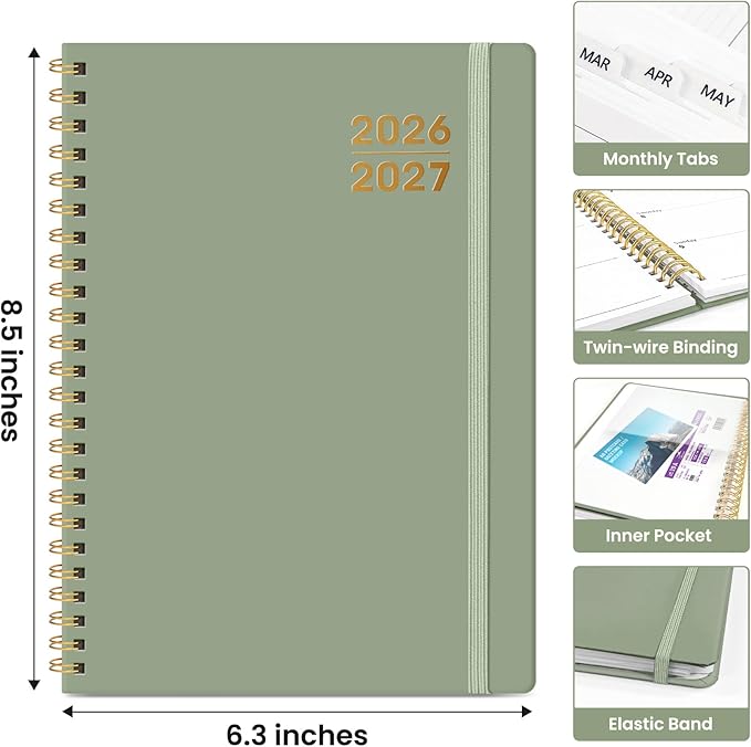 Planner 2026-2027 for Women & Men, Academic Monthly and Weekly Calendar Planner, Jul 2026 - Jun 2027, A5 (6.3" x 8.5"), Teacher Student Planning Book with Tabs, Ideal for Office School Supplies - Green