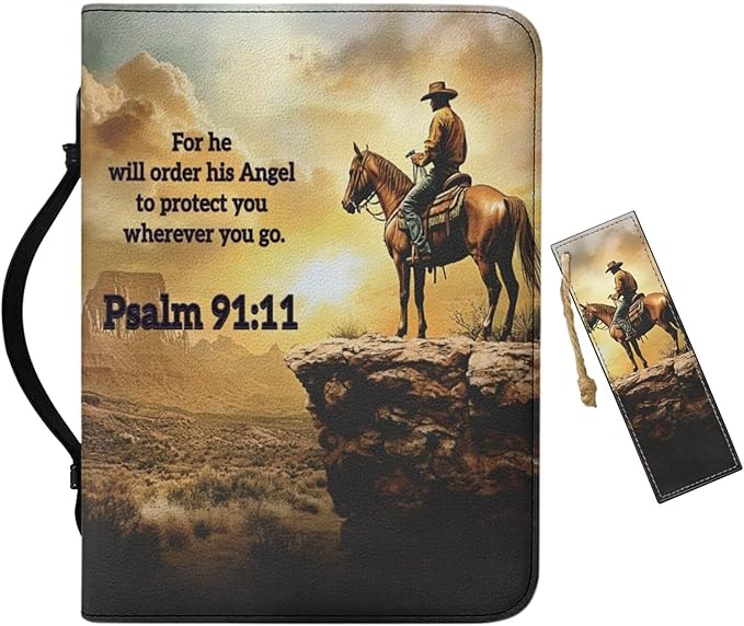 PU Bible Covers for Men Small Size Bible Case Bible Bag with Leather Bookmark (Set of 1),Western Cowboy Scripture