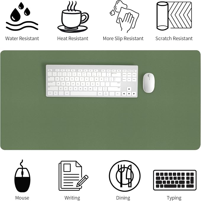 Bloss Green Desk Mat, Desk Matt for Desktop, Large Leather Desk Pad, Desk Pad Mat Waterproof, Computer Mat for Office/Home/Decor/Desk Protector(31.5 x 15.7 Inches)