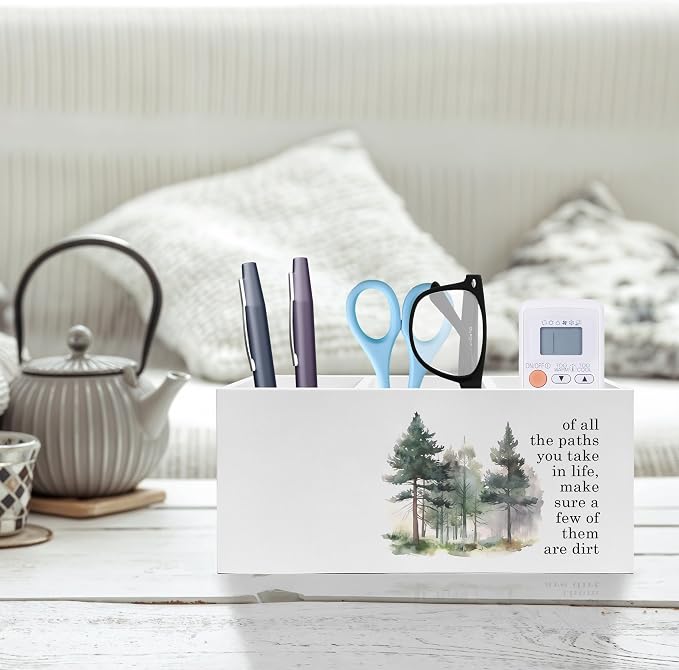 Watercolor Forest Inspirational Pen Pencil Holder, Motivational Desk Decor, of All the Paths You Take in Life Pencil Pen Holder Organizer for Home Office Desk Accessories