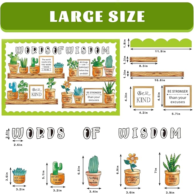 FYSUIMU 50Pcs Plant Bulletin Board Set Back to School Inspirational Plant Classroom Decoration Positive Paper Cutouts with Glue Points for School Office Classroom Library Chalkboard Wall Decor Supply