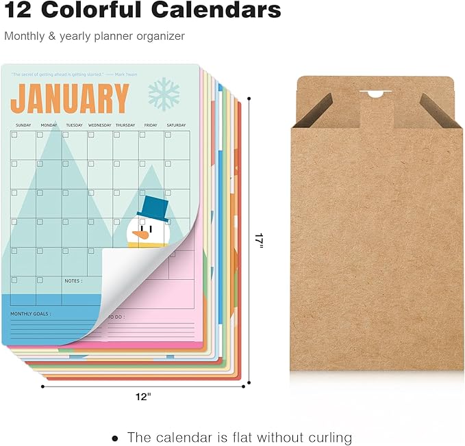Ospelelf Undated Dry Erase Wall Calendar 12 Month, 12" x 17" Laminated Calendar Monthly Office Calendar 2026, 12 Sheets