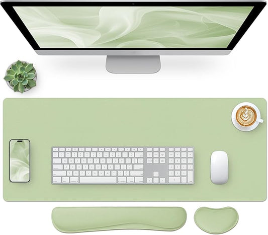 Bloss Leather Desk Pad and Keyboard Wrist Rest, Large Mouse Pad + Keyboard and Mouse Wrist Support, Non-Slip Desk Mat Protector for Office, Home(27.6" x 13.8", Green)
