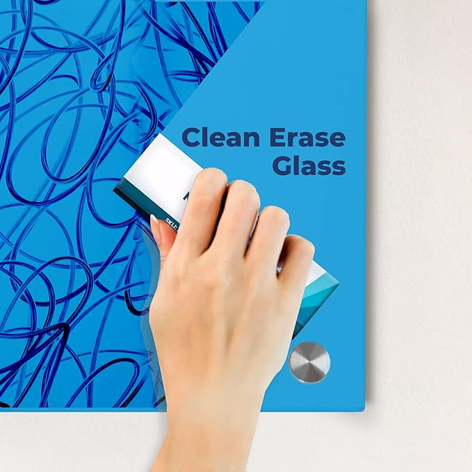 Glass Dry Erase Board for Wall - Magnetic Glass Board with Blue Surface - Frameless (48" x 96") with Magnets, Markers, Eraser, Marker Tray by Fab Glass & Mirror
