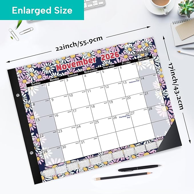 Large 22''x17'' Desk Calendar 2026, Use January to Dec 2026, Big Deskpad Calendar or Extra Large Monthly Organizer Desk/Wall Planner, Colorful Seasonal Designs