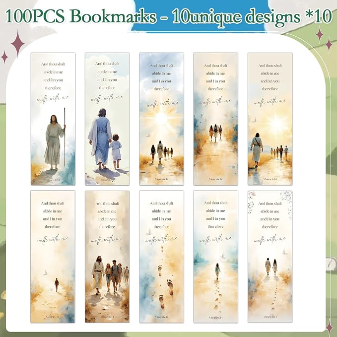 Wxiben Christian Jesus Bookmarks Gifts - 100 Pcs Bible Verse Paper Bookmarks Wallk with Me Scripture Book Markers Page Clip Faith Gift for Women Men Book Lovers Bible Study Church Reading Supplies