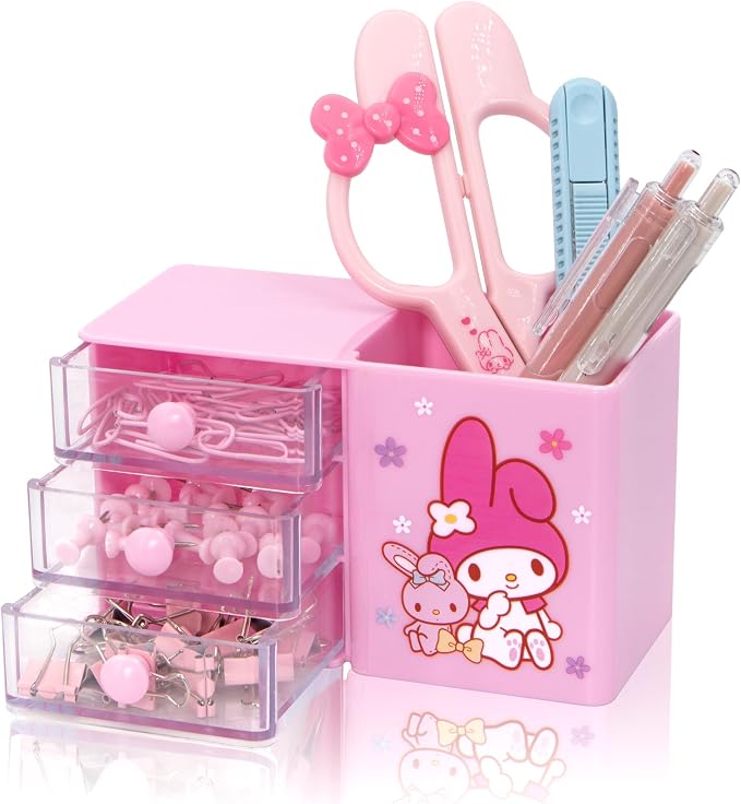 Roffatide Anime Desktop Desk Cartoon Office Supplies Container Pen Holder for Desk Cute Pencil Cup Pot Makeup Brush Holder Mini Box Pink