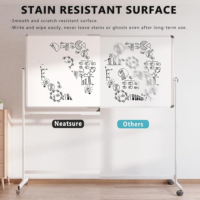 Large Rolling Whiteboard on Wheels, 72" x 36" Double-Sided Mobile White Board with Stand, 6' x 3' Portable Standing Magnetic Dry Erase Board Easel for Home Office Classroom School, Silver